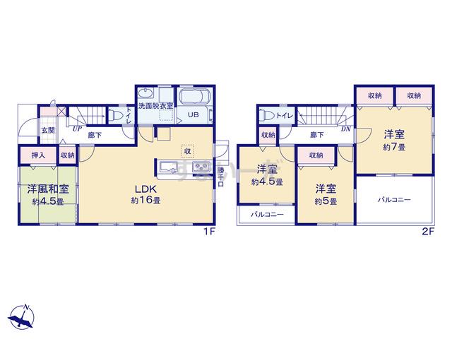 1号棟間取り図　延床面積：91.91㎡の4LDK