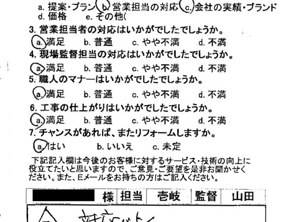 全てに対応がよく、充分満足してます